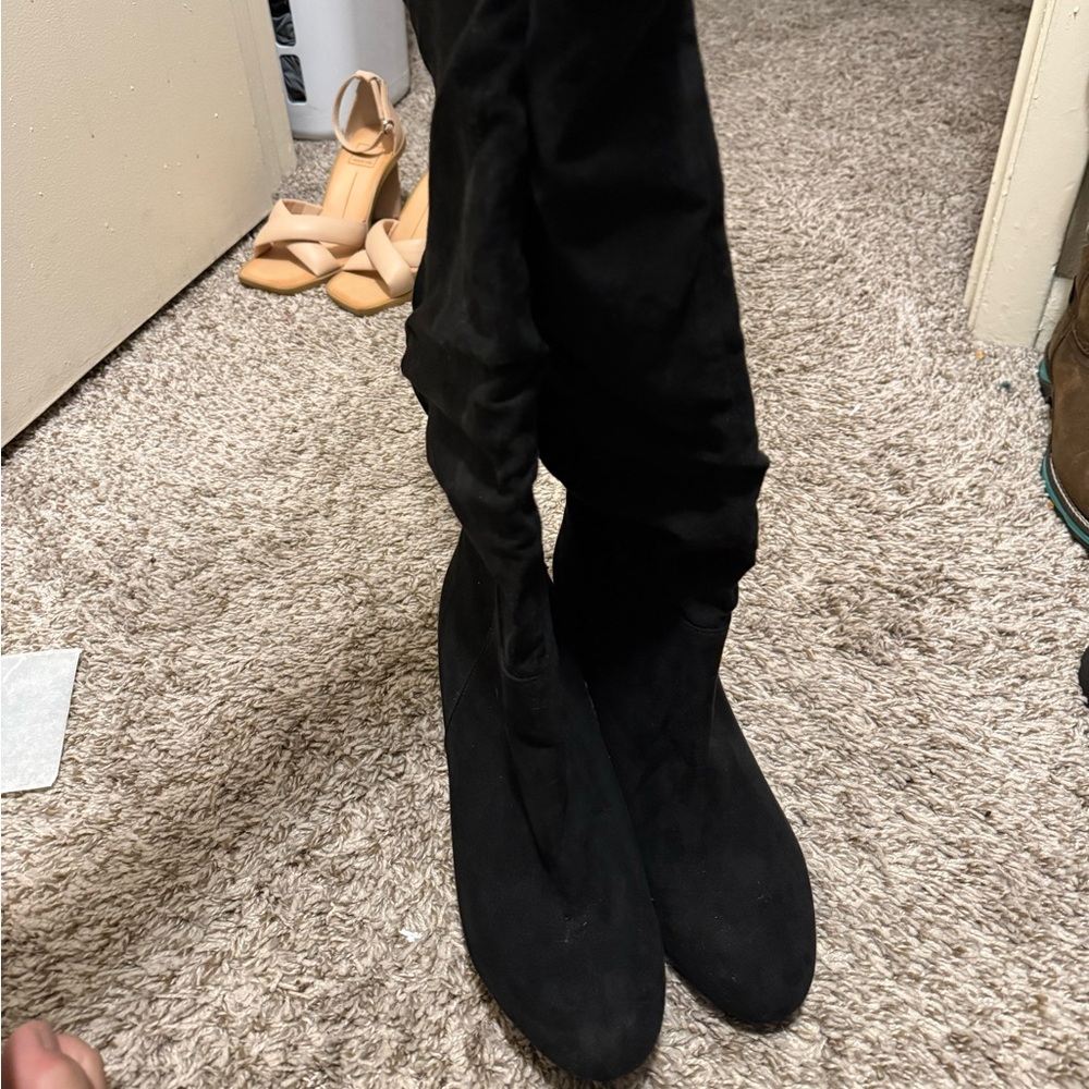 Dept222 Womens Black Faux Suede Knee High Boots